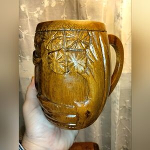 Vintage Handcrafted Wooden Inlay Tiki Mug